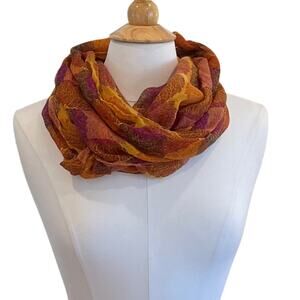 Lavello Infinity Scarf, Earth Tones, Leaves, Semi Sheer, Autumn, Fall Colors
